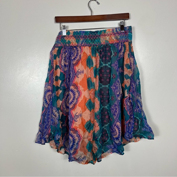 HD Paris Mandara Silk Skirt Medium Asymmetrical Boho Beachy Festival Colorful - Picture 4 of 8